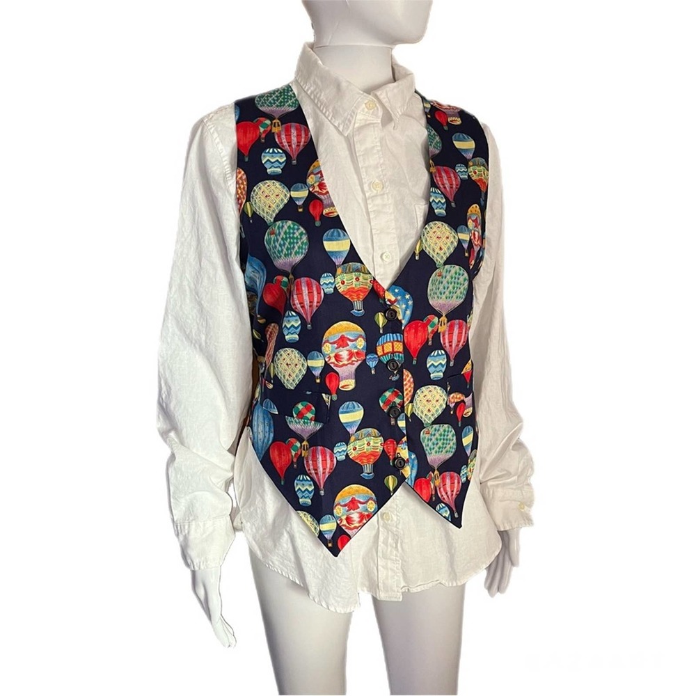 Vintage Novelty Hot Air Balloon Suit Vest Small Retro Boho Cottagecore